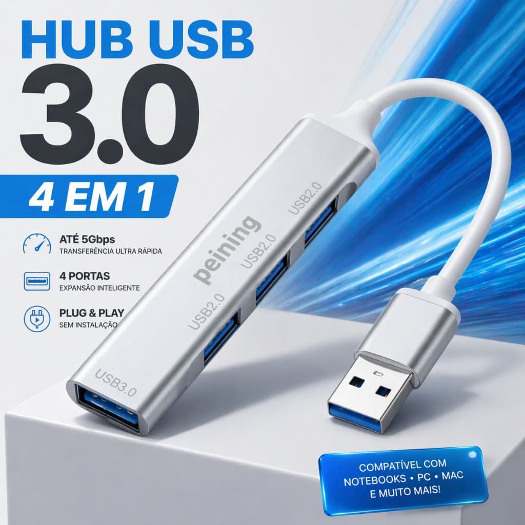 Adaptador OTG 4 em 1 USB 3.0 HUB Para Notebook Teclado Mouse Controle Alta Velocidade