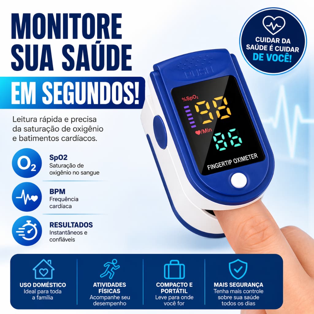 Oxímetro de Dedo Digital Portátil SpO2 Monitor Frequência Cardíaca Medidor de Oxigênio