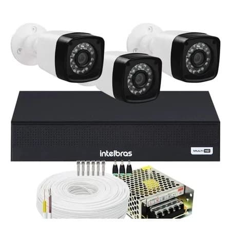 Kit 3 Cameras Segurança eletrônica 1080p Full Hd Dvr Intelbras 4ch S/hd