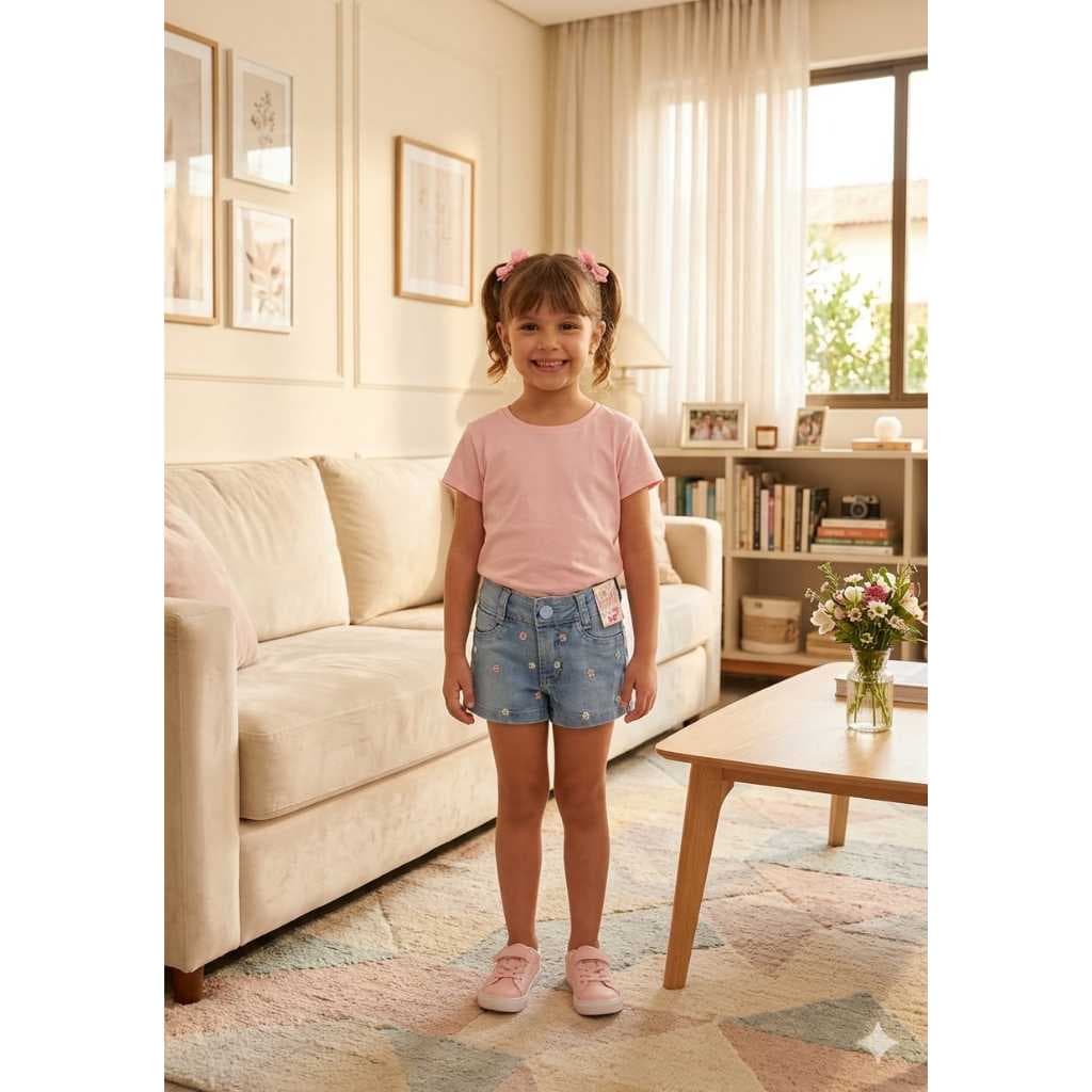 SHORT JEANS MENINA INFANTIL 4/8 COM REGULAGEM