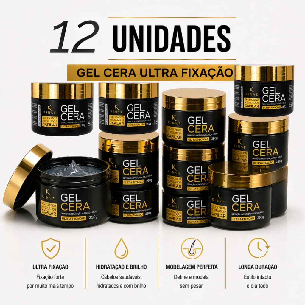 12 Gel Cera Baby Hair Ultra Fixação Modelador Capilar kinse 250g cada