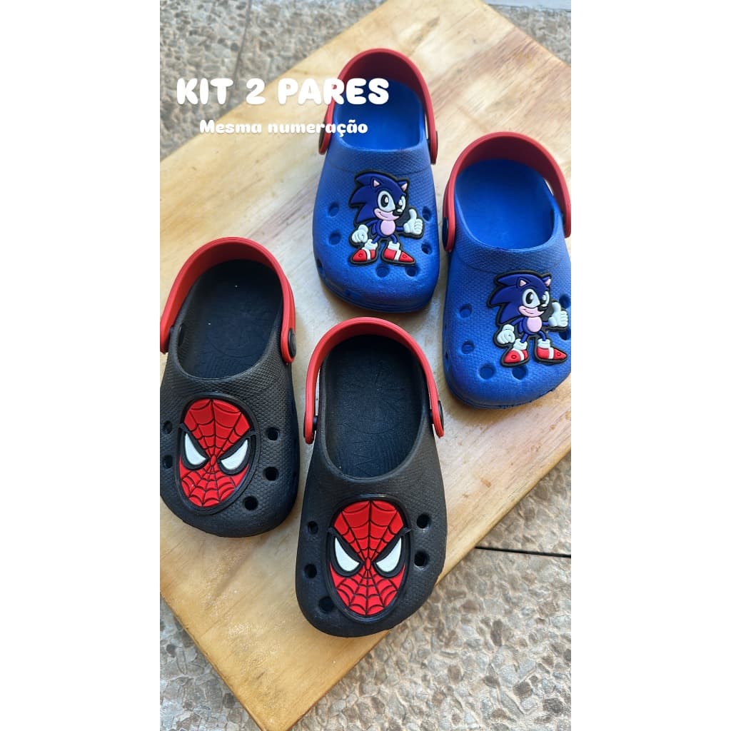 Kit 2 Pares Calçado Infantil Menino Babuche Confortável Leve Antiderrapante Personagens