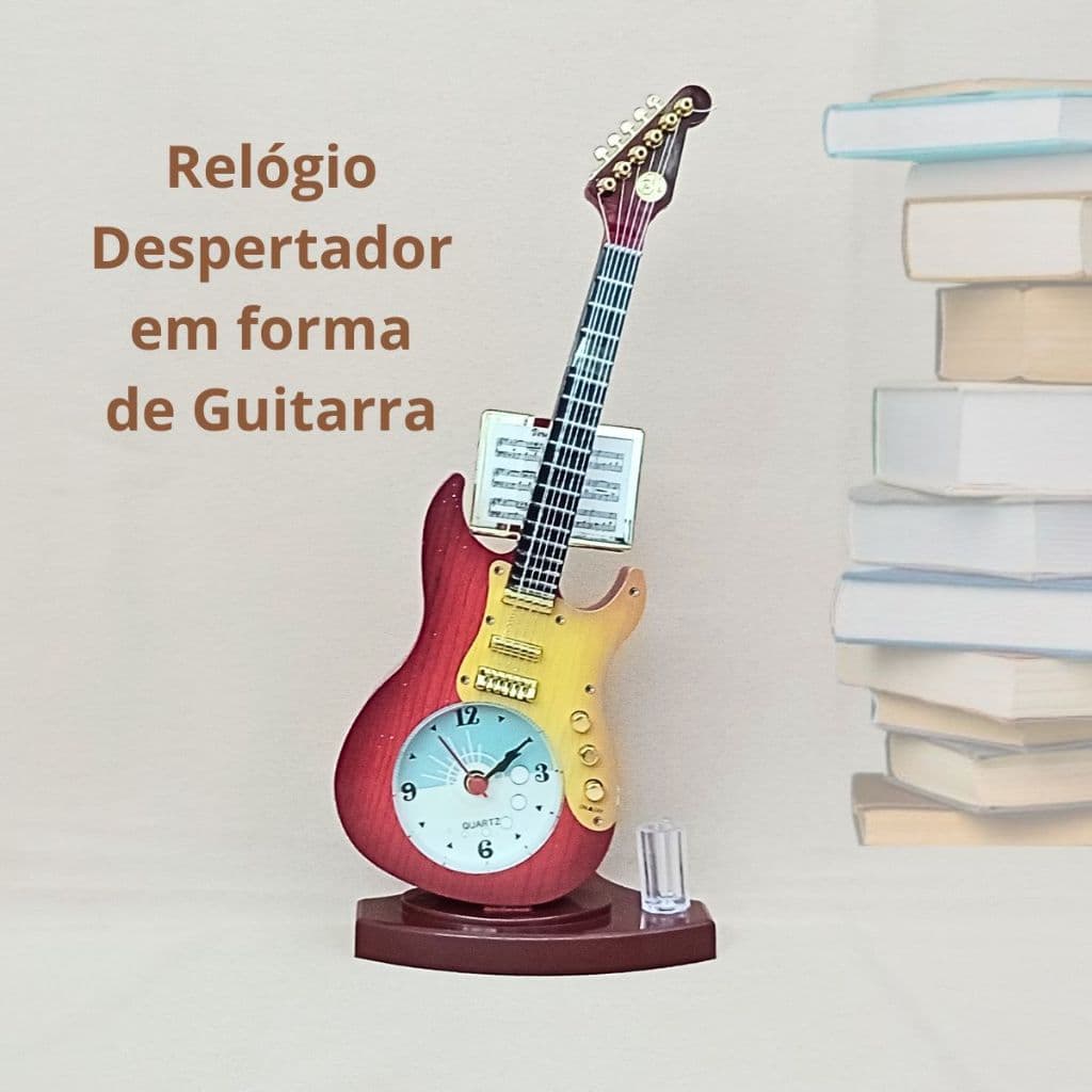 Relógio de Mesa e Despertador com base no Formato de Guitarra Elétrica Vintage