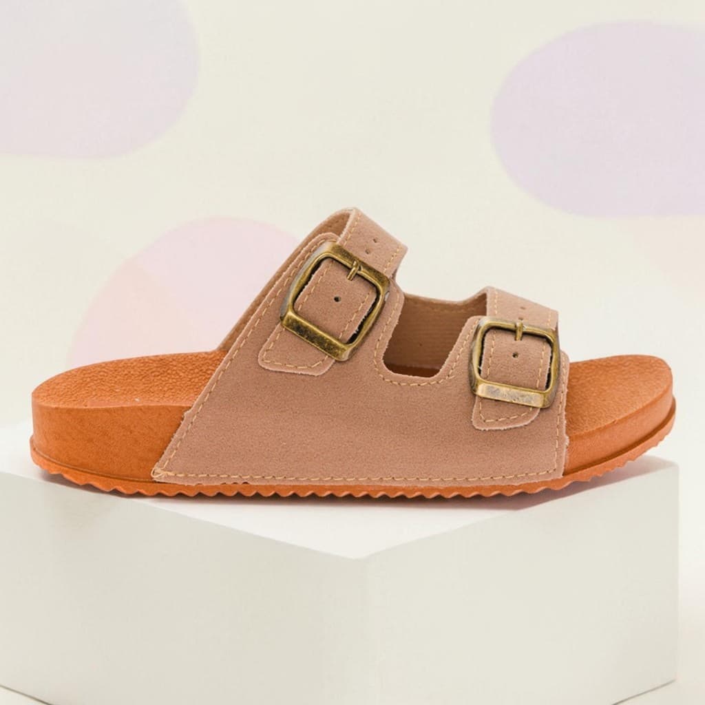 Sandália Infantil Estilo Birken Fivela Dupla Unissex Camurça Nude/Pele