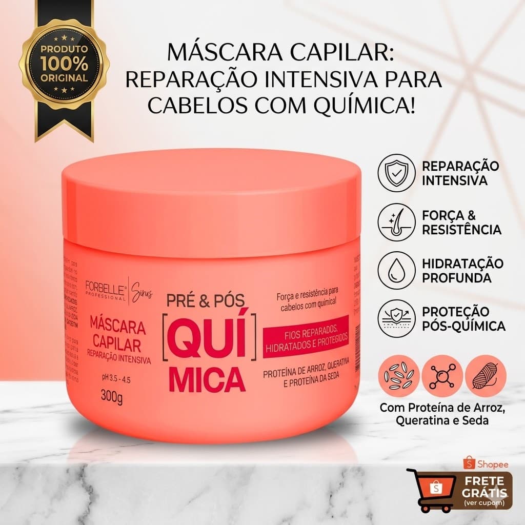 Máscara Capilar Pré e Pós Química 300g - Reparação Intensiva Forbelle Professional