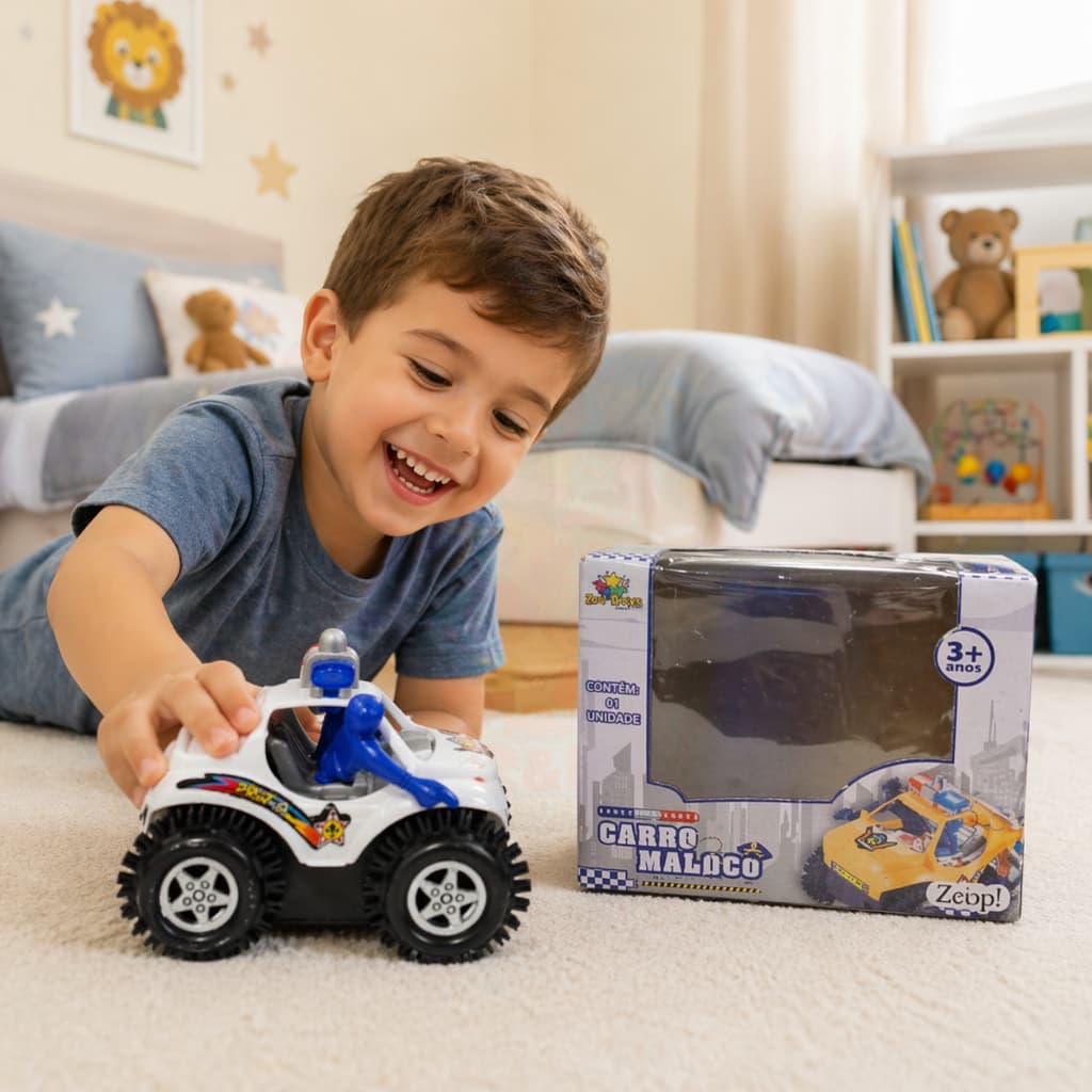 Brinquedo Carrinho Maluco Bate Volta Cambalhota Vira Desvira Pilicia Infantil