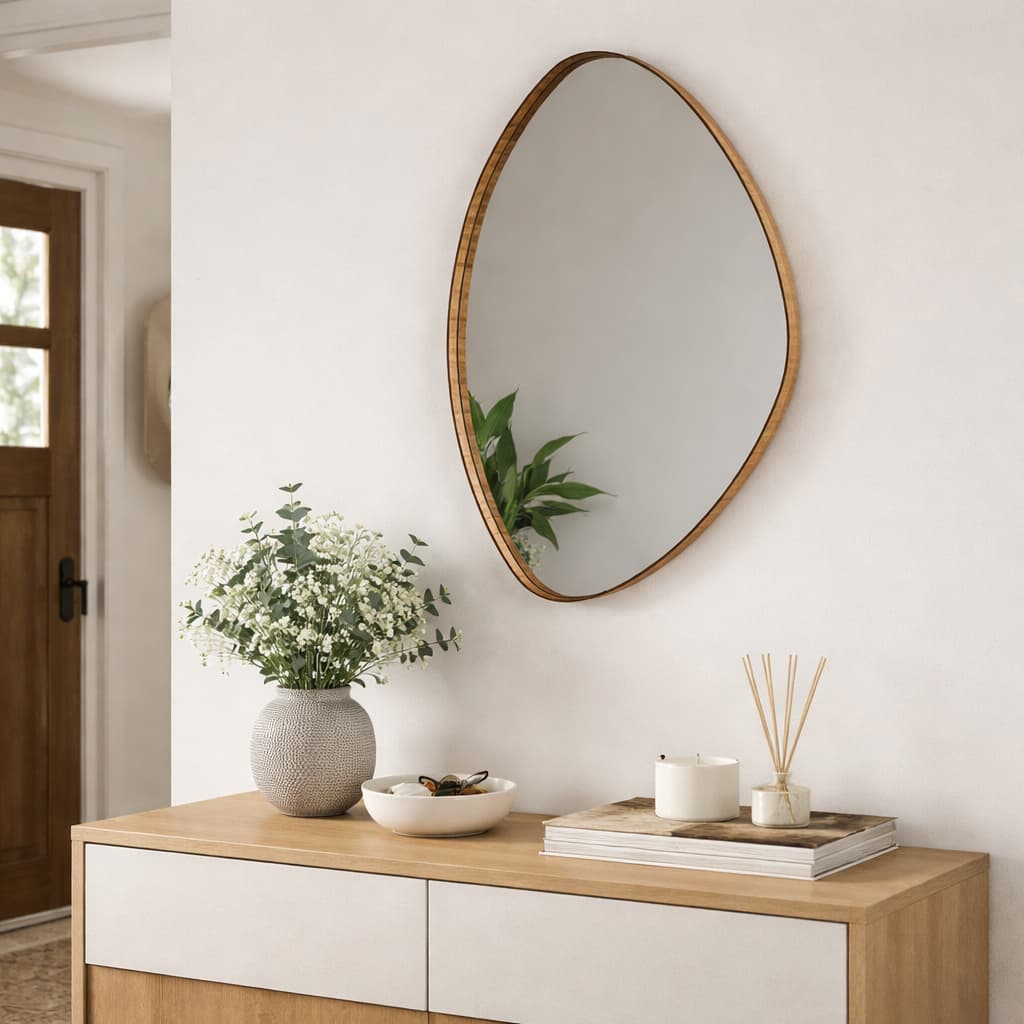 Espelho Decorativo Orgânico 70x45 Moldura Amadeirada Premium