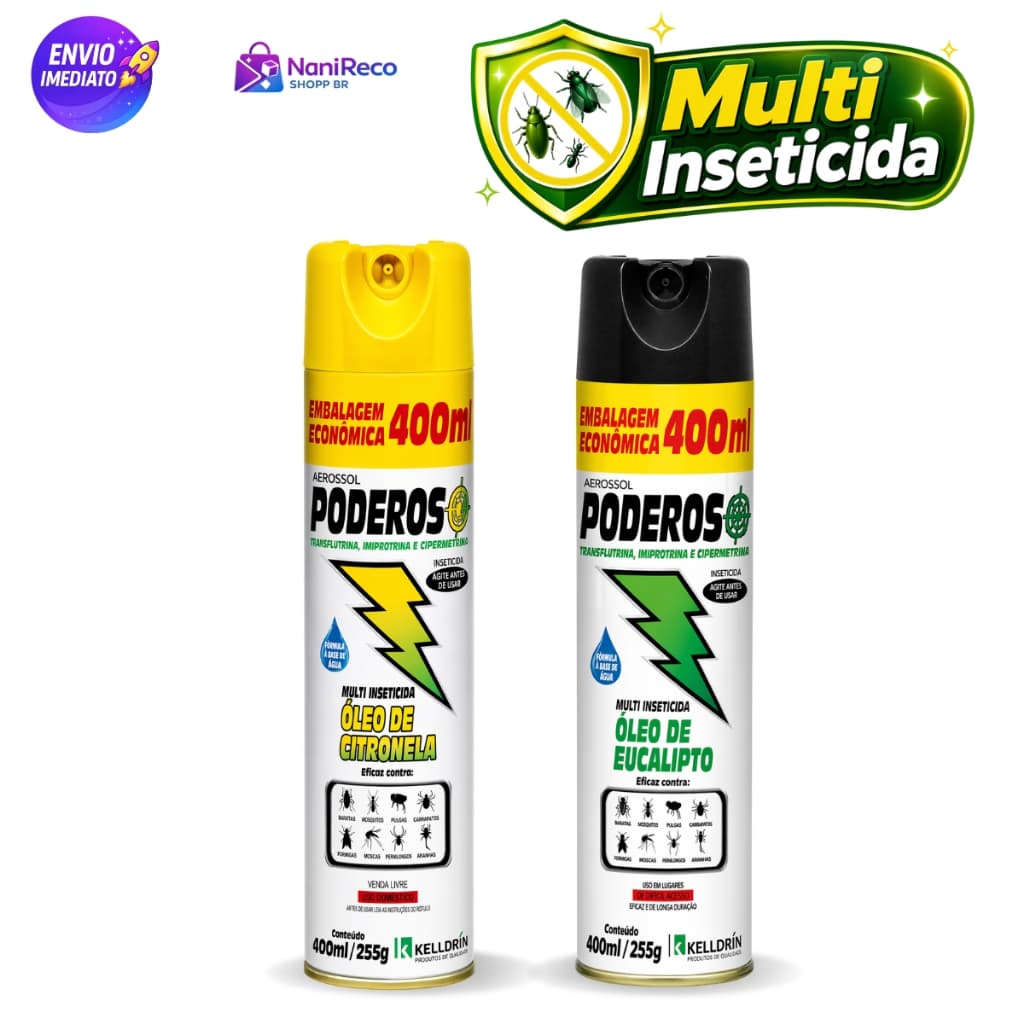 Inseticida Aerossol Multi Insetos 400ml (Citronela + Eucalipto) Elimina Mosquitos, Baratas e Formigas