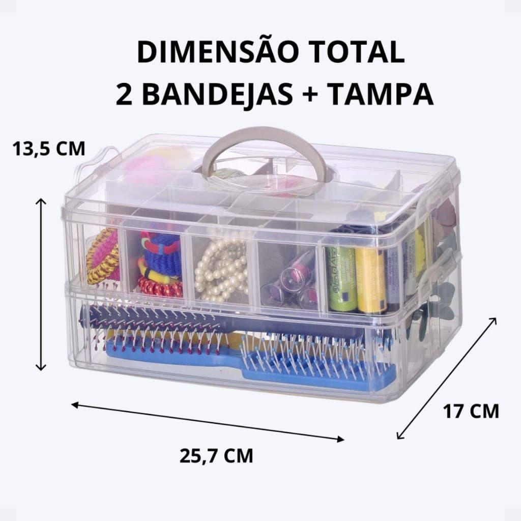 Maleta Organizadora com divisórias duas Bandejas bijuterias maquiagem pesca maquiagem praia cosméticos ferramentas