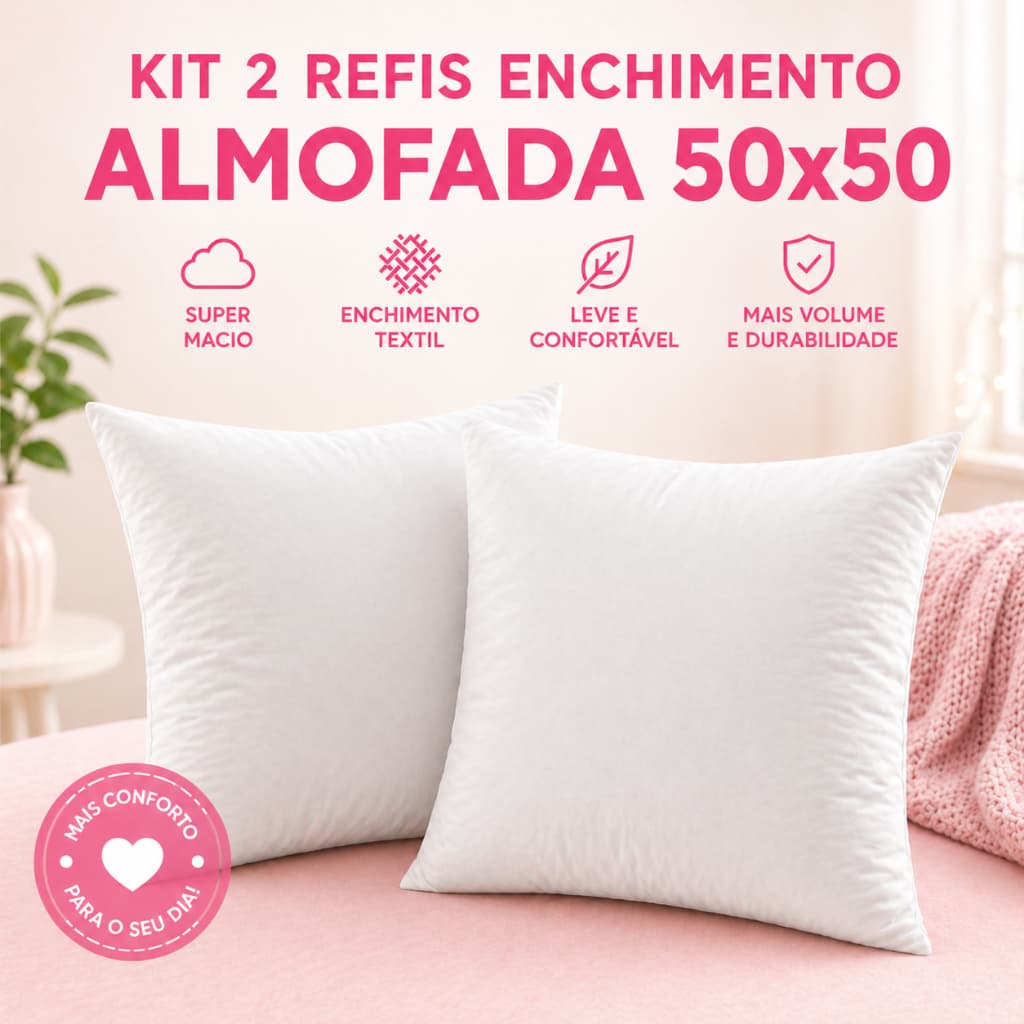 Kit 2 Refis Enchimento para Almofada 50x50cm Branco Fibra Siliconada
