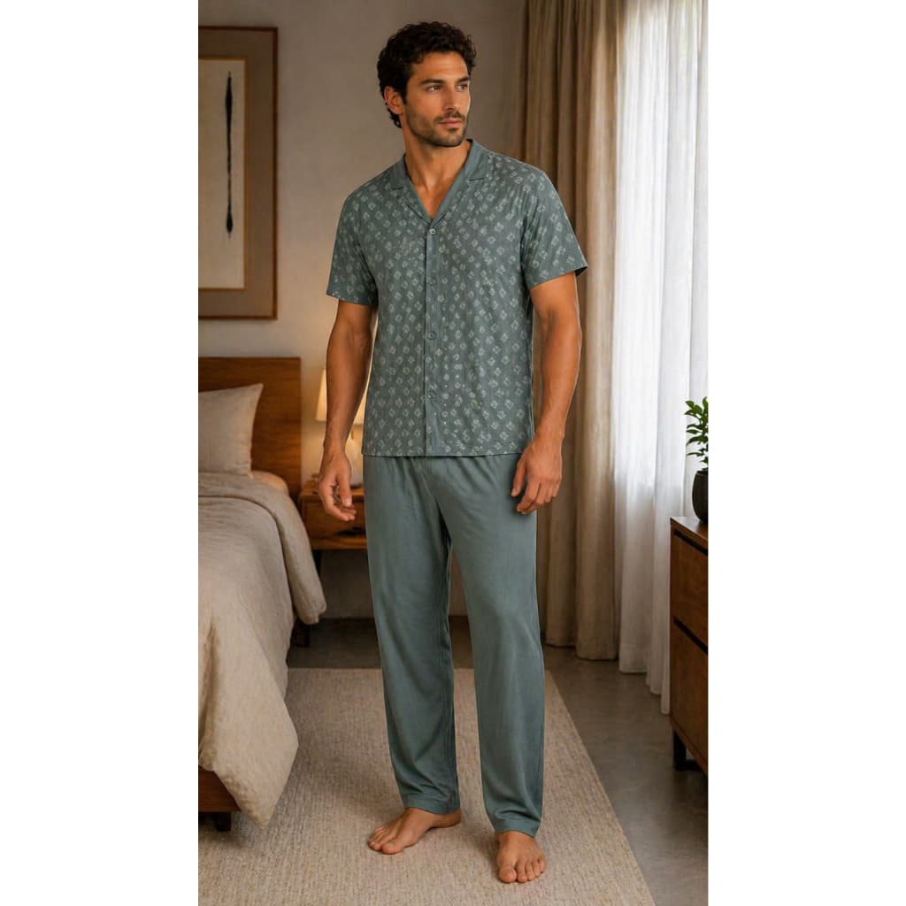 Pijama Masculino Aberto Blusa Manga Curta E Calça