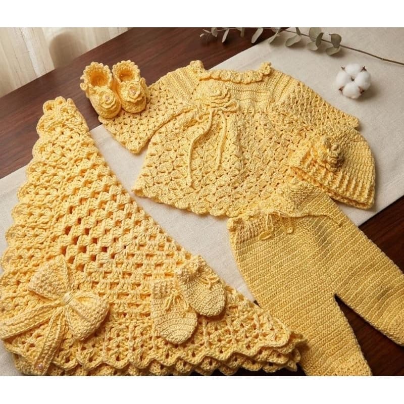 Saída Maternidade Crochê Bebê Menina 100% Algodão Luxo Artesanal Sob Encomenda