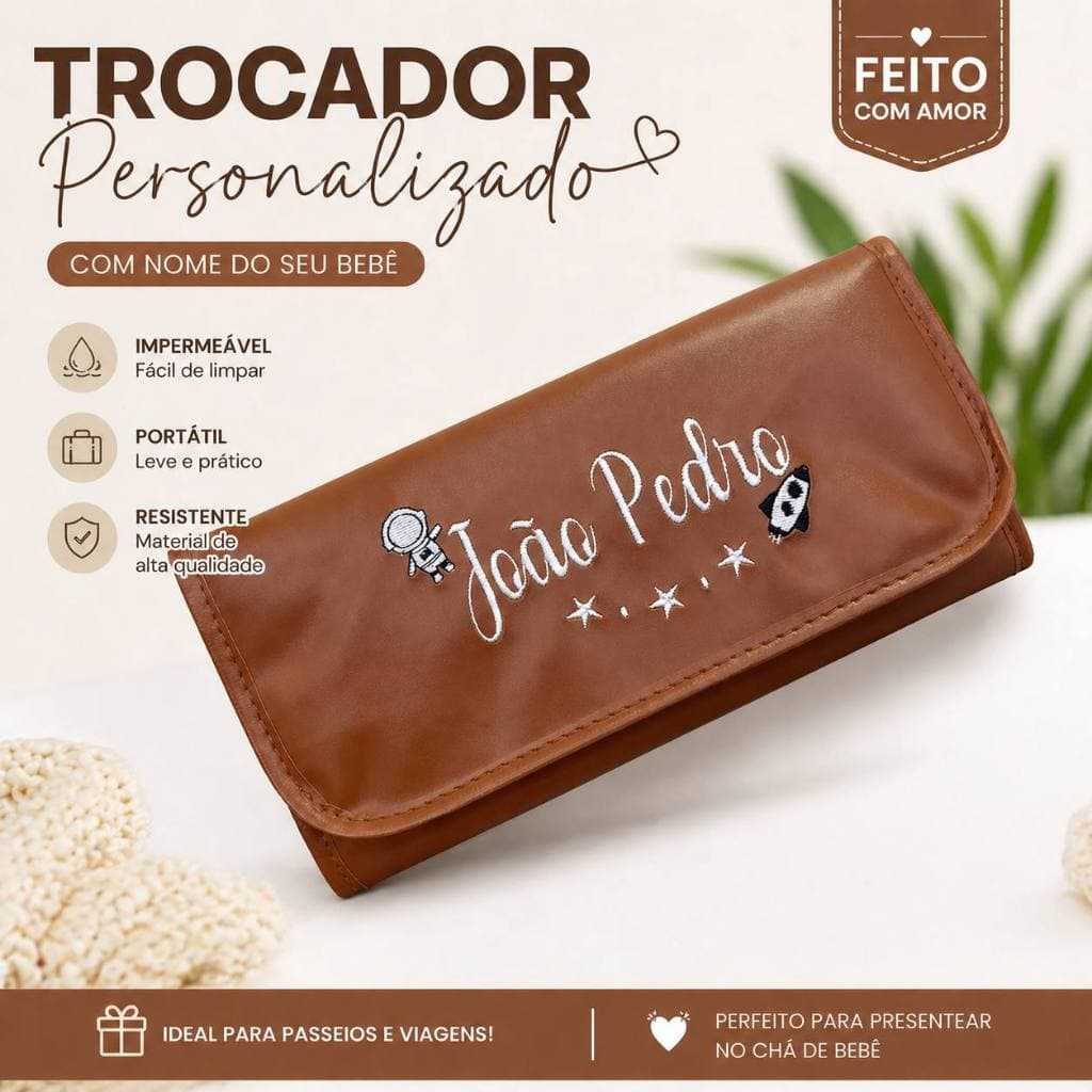 Trocador de Bebê Personalizado com Nome Impermeável Portátil Dobrável para Maternidade Fácil Limpar.