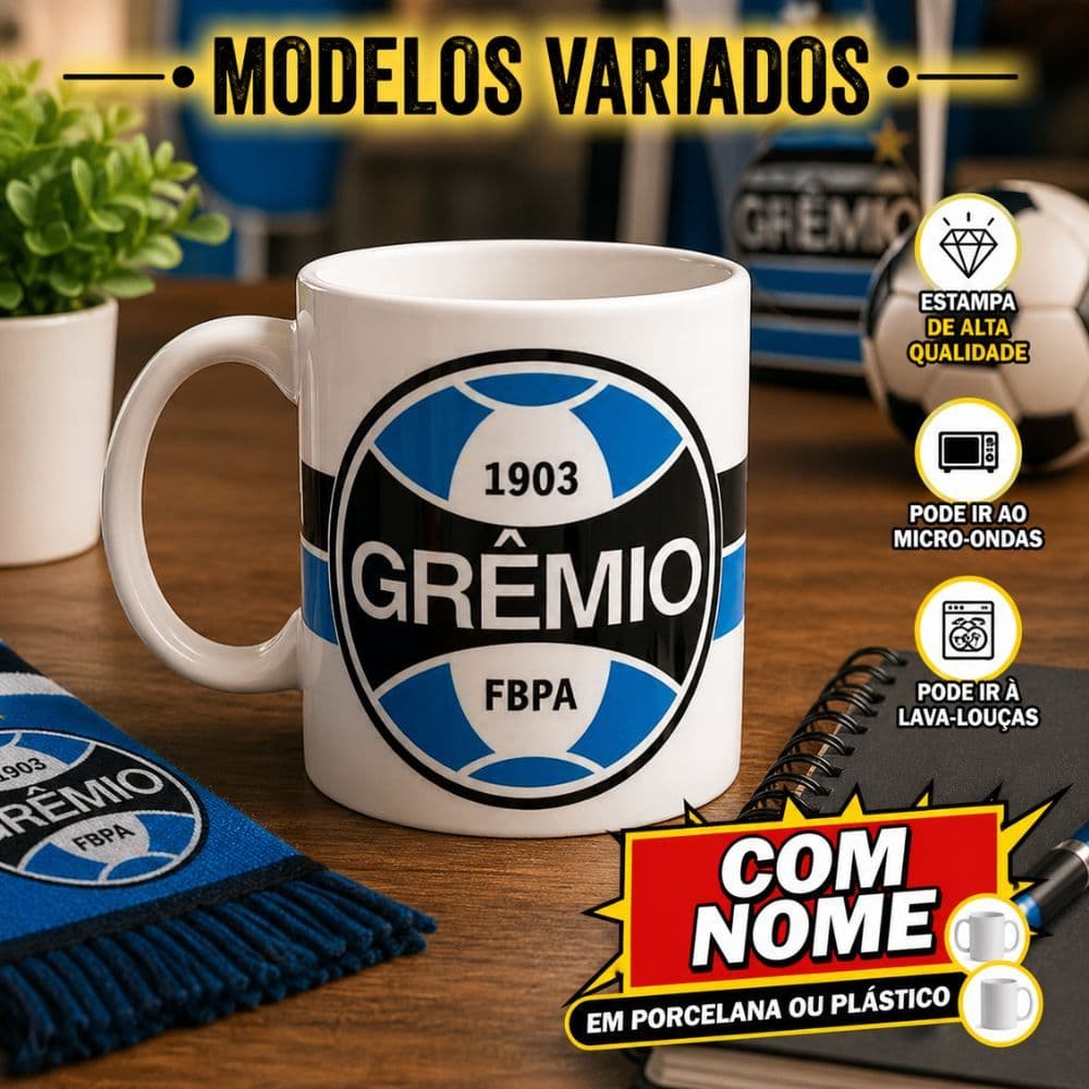 Caneca Personalizada Grêmio COM NOME ( Porcelana ou Plástico )