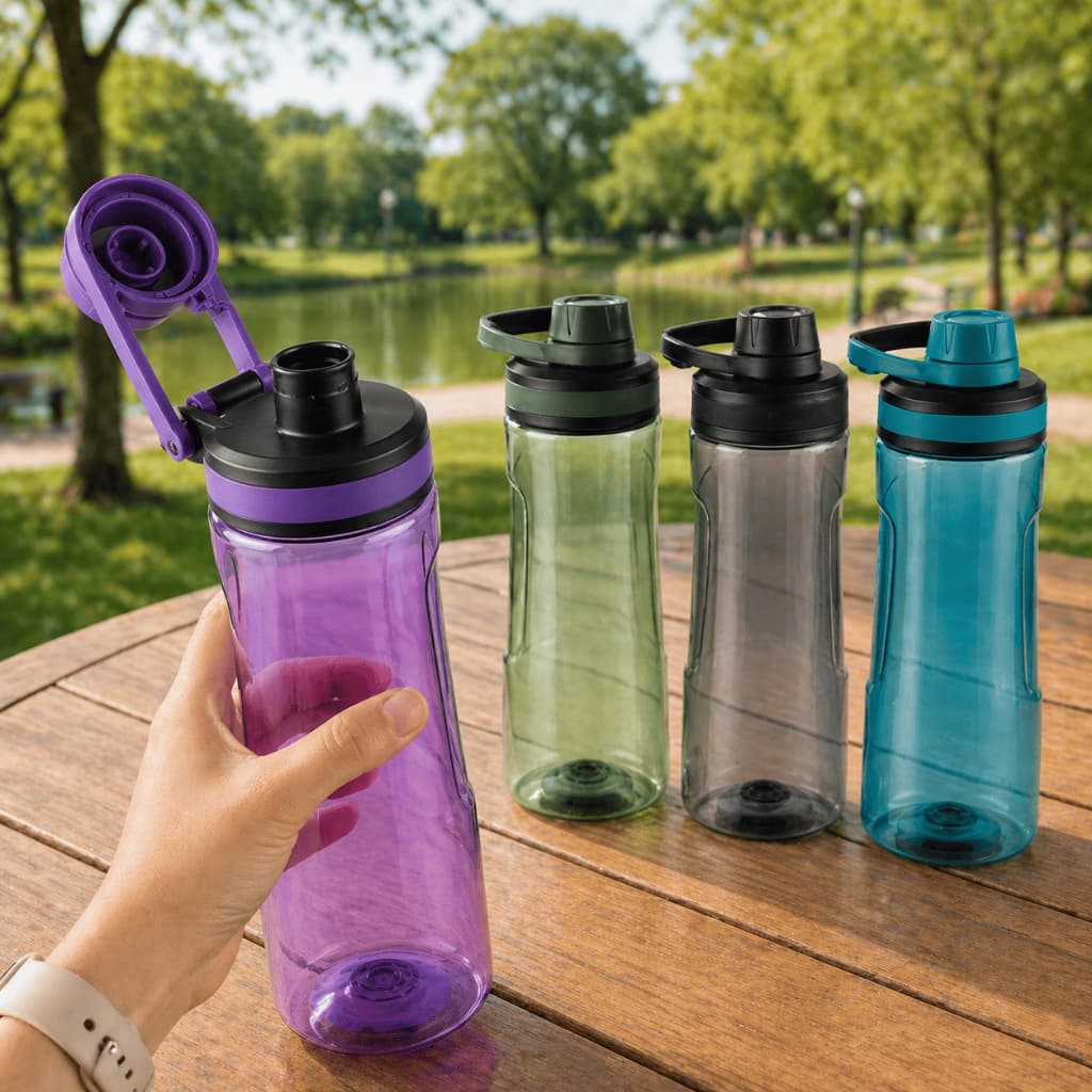 Garrafa Squeeze Plástica 750ml Tampa Com Alça Protetor Para Bocal Filtro Plástico Removivel BPA FREE