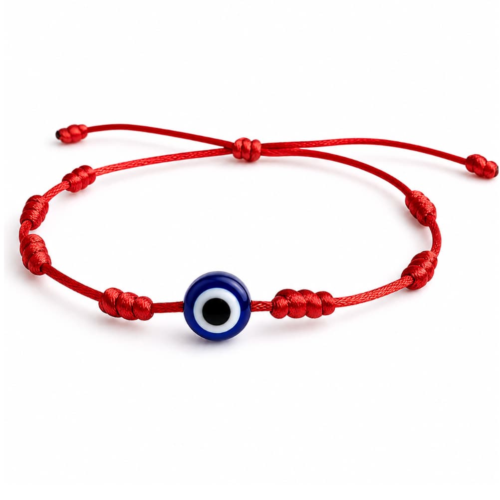 Pulseira 7 Nós com Olho Grego /Pulseira Kabbalah Vermelha de Proteção Olho Grego