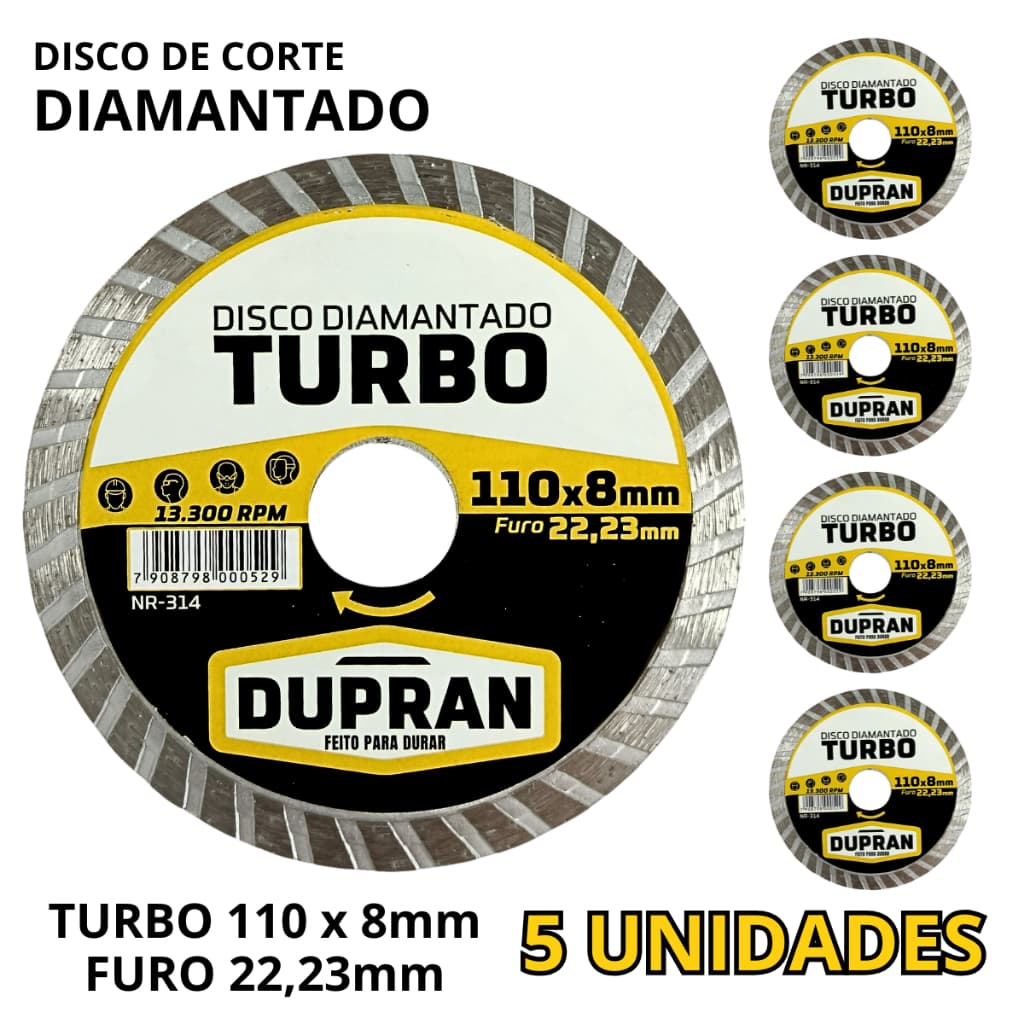 CJ 5 Discos Corte Diamantado TURBO 110x8mm 13,300 RPM Disco P Concreto, Telhas , Granito, 5Pçs serra