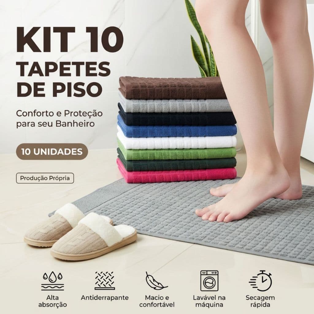 Kit 10 Toalha De Piso 45x70 Alta Absorção Tapete Banheiro Secagem Rápida