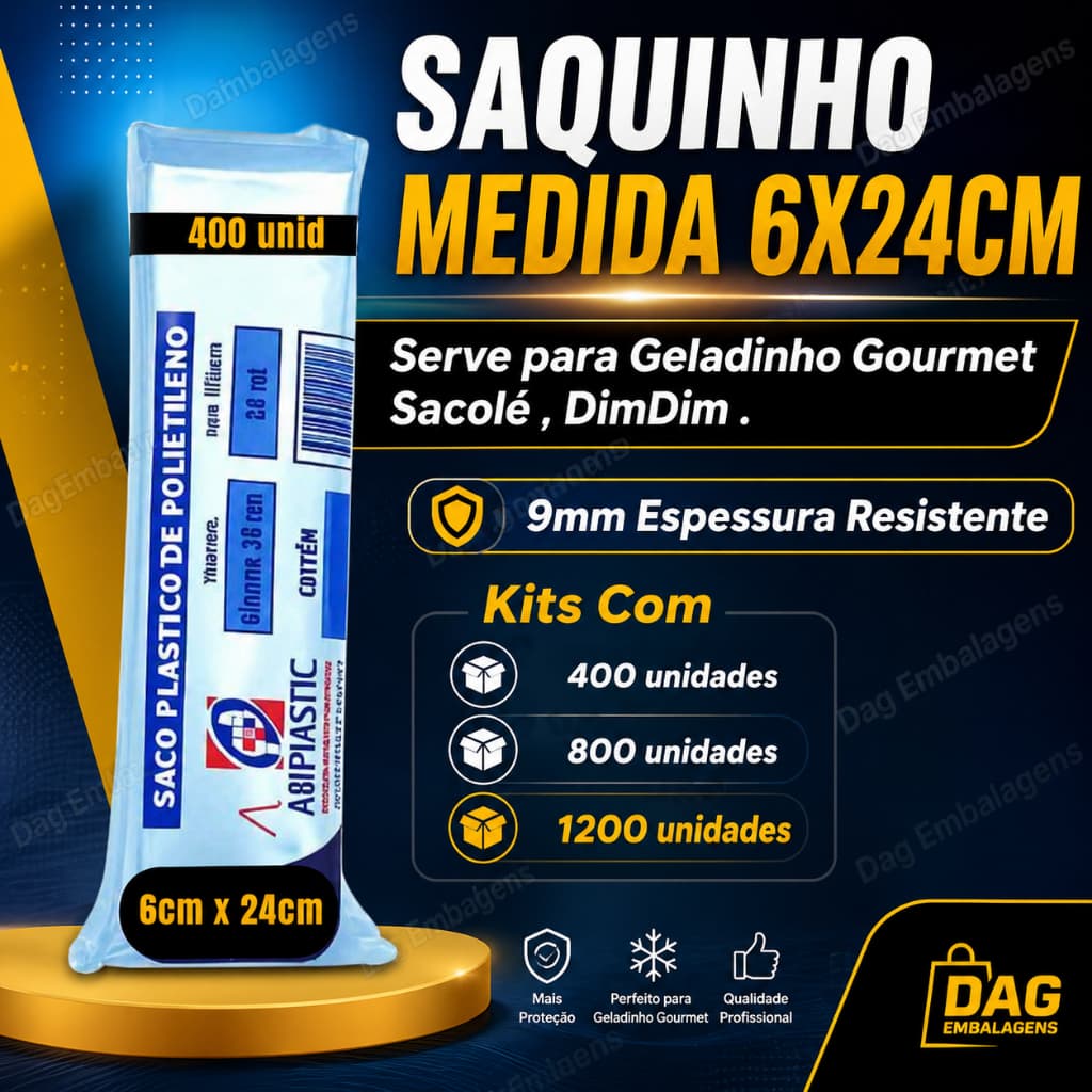Saquinho Transparente 9mm 6x24 Geladinho Geladão Gourmet Dimdim Sacole Chup-chupu Grossa