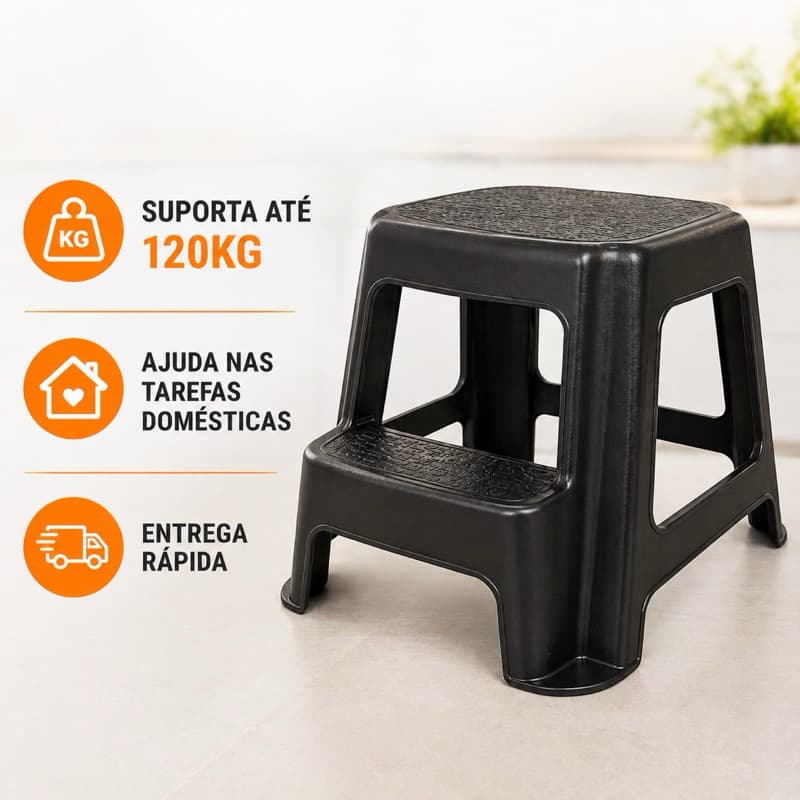 Banco Escada Banqueta 2 Degraus Multiuso Resistente Cozinha