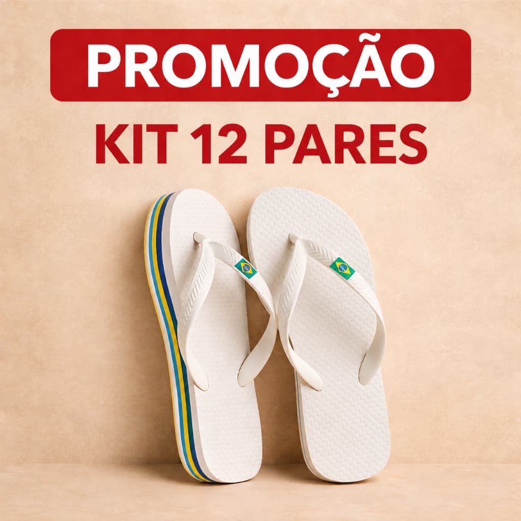 12 pares Chinelo Infantil Masculino/Feminino Borracha tiras com bandeirinha