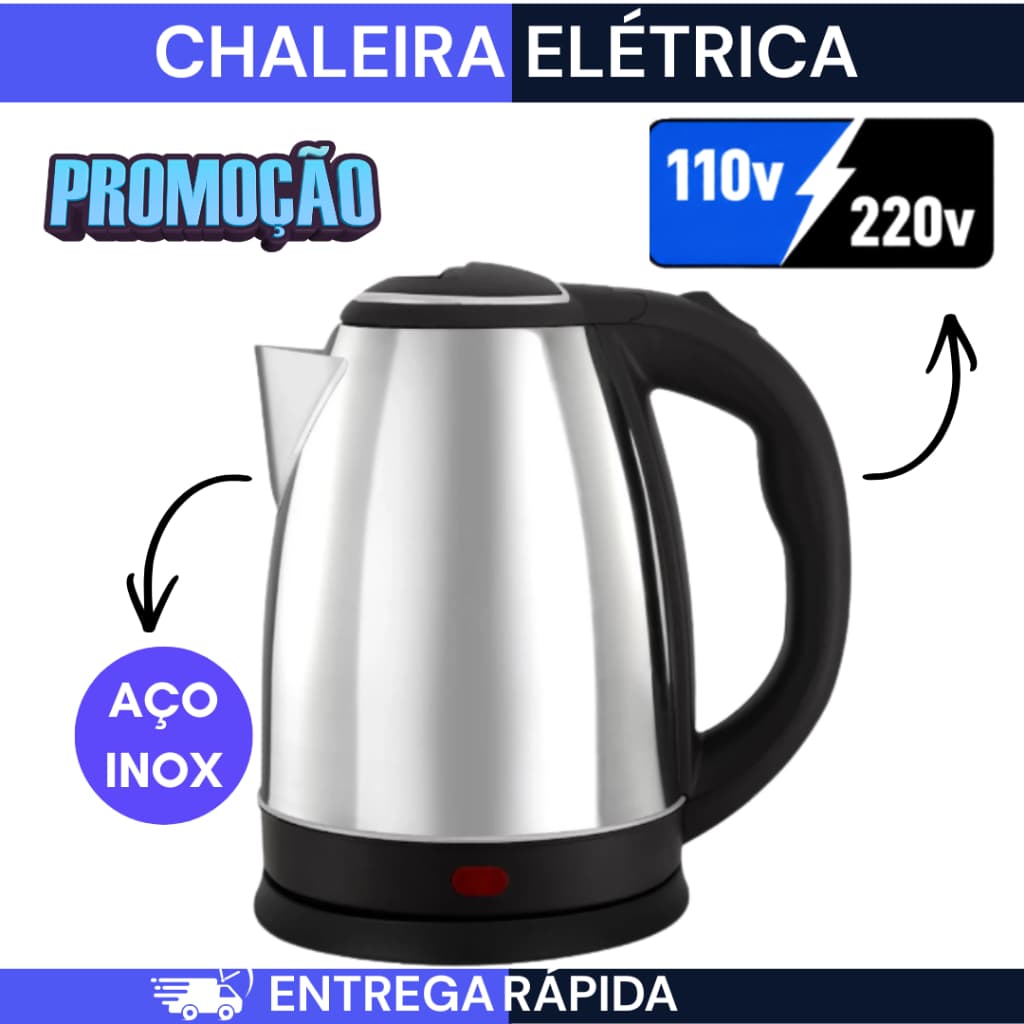 Chaleira Elétrica Inox 1,8L Térmica Com Tampa Desligamento Automático Aquecimento Rápido Café Chá