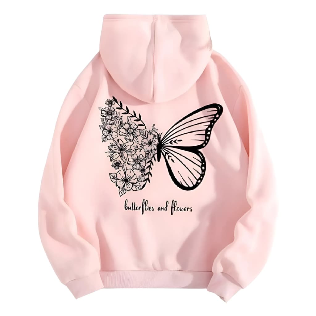 Blusa De Frio Moletom Borboleta Feminino Com Bolso e Capuz