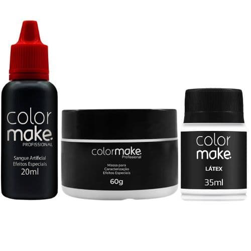 Kit Halloween Maquiagem  Pigmento Vermelho + Látex + Massa de Caracterização