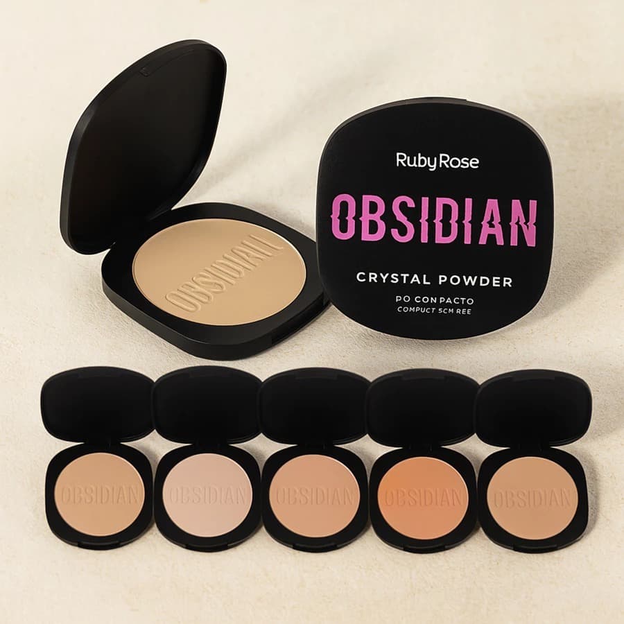 Pó Compacto Ruby Rose Crystal Powder Obsidian Matte Original Facial