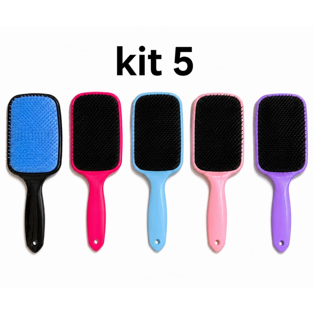 Kit com 5 Escovas De Cabelo Raquete Desembaraçadora Flex Hair Não Danifica Fios para Todos os Tipos de Cabelo