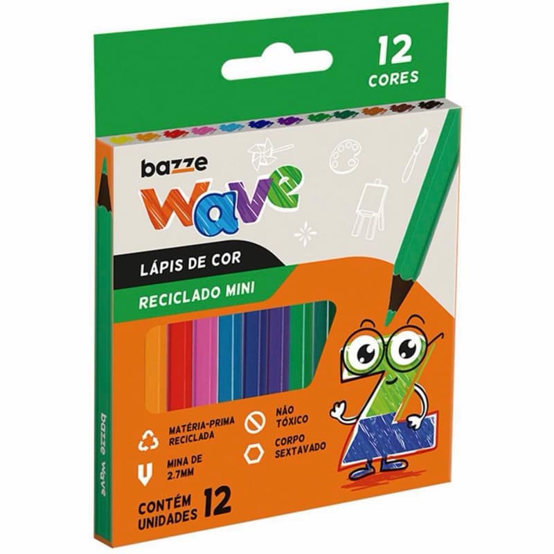 Lápis de Cor Caixa com 12 Cores Escolar Mini Wave