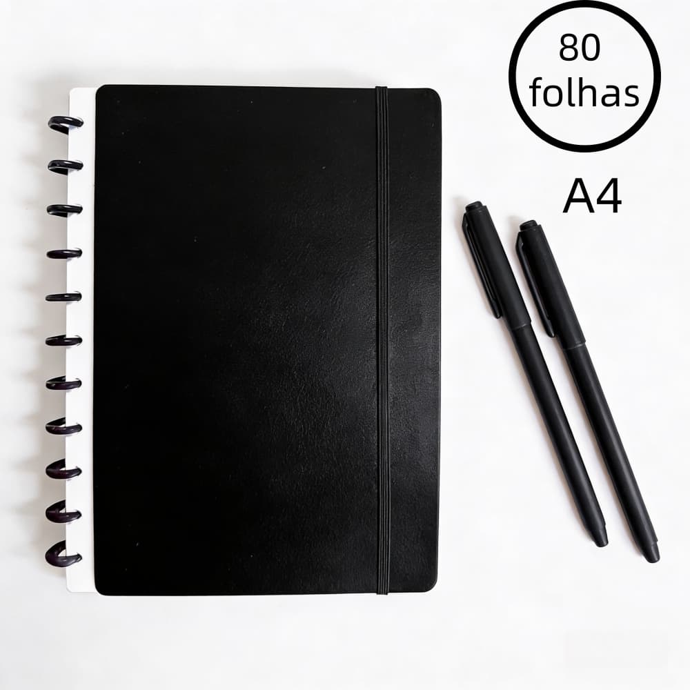 Caderno Grande Inteligente A4 de Discos Removíveis Planner de Notas Estudos Universitário-Preto