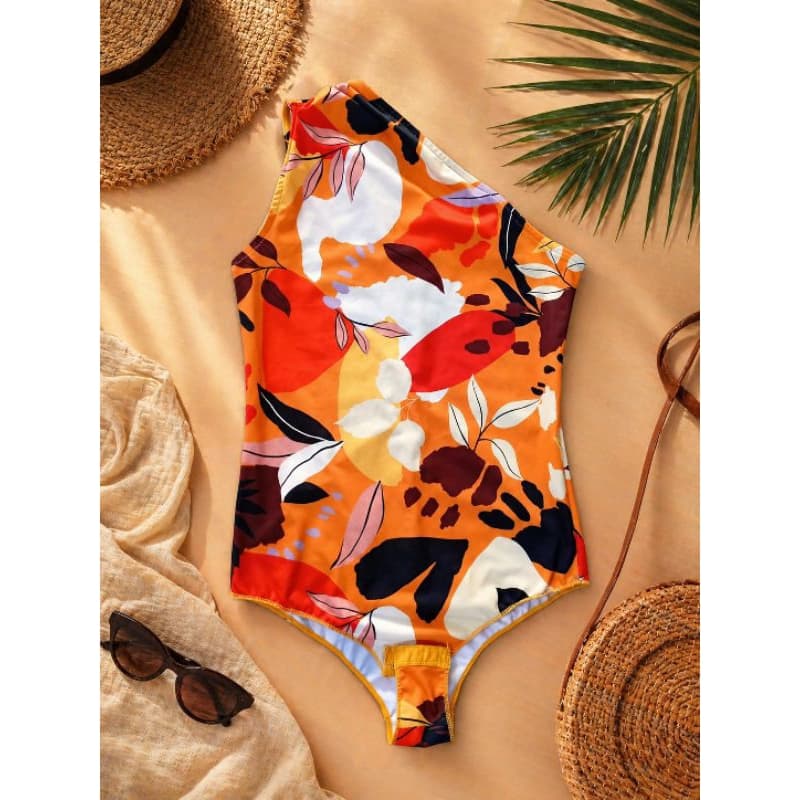Body Feminino Ombro Único Estampado Laranja DeMillus Tamanho 42 Poliéster com Elastano Moda Praia Casual