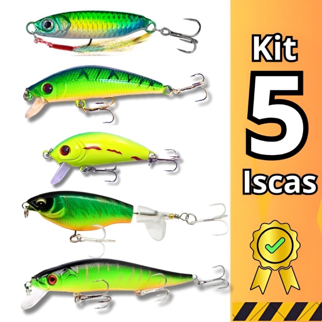 5pçs Kit Isca Artificial De Pesca Iscas Tamanho Misto Jig Luminoso