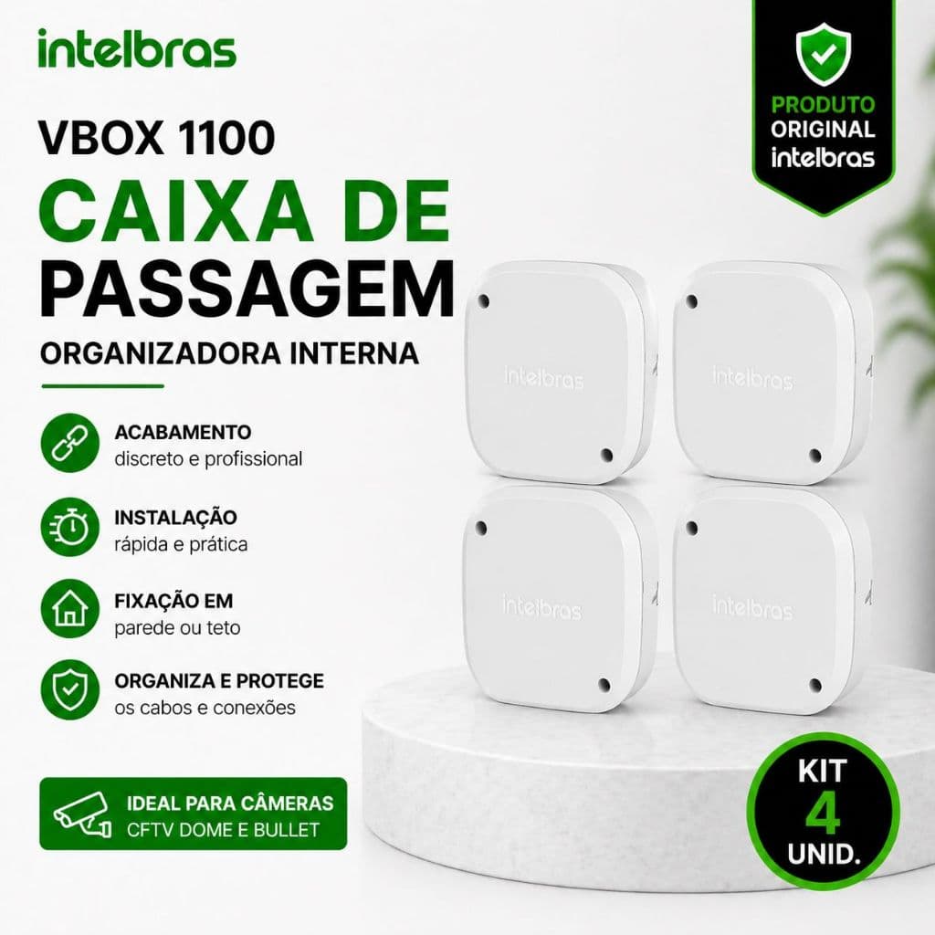 Kit 4 Caixa Passagem VBOX 1100 Intelbras CFTV Organizadora Cabos Interna para Câmera Segurança Parede Teto