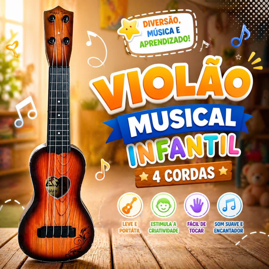 Mini Violão De Brinquedo Musical Infantil 4 Cordas Plástico Violãozinho Brinquedo Instrumentos