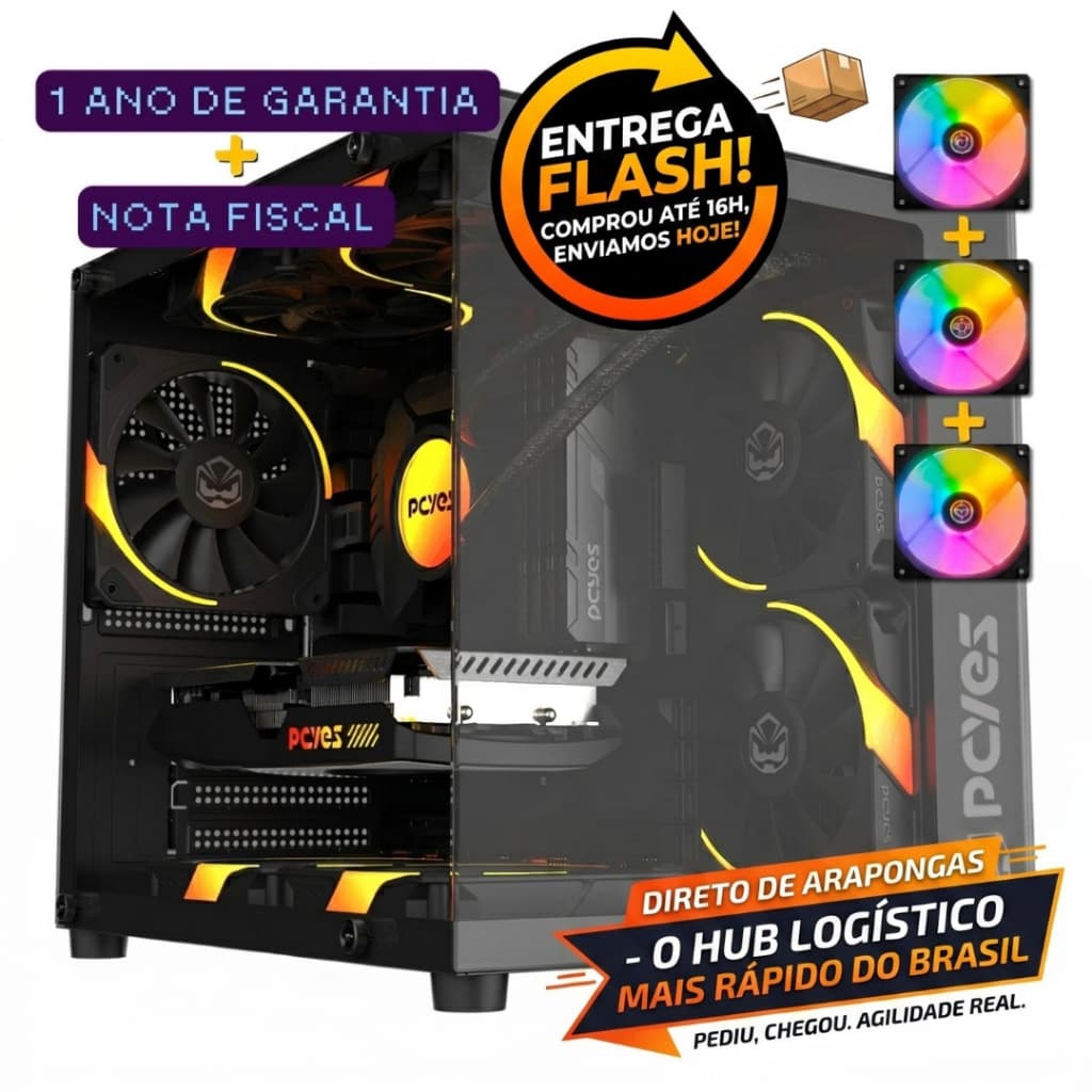 Gabinete Gamer Pcyes Forcefield Mini Vulcan Black Até 3 Fans - Envio Até 16h - NOVO NOTA FISCAL