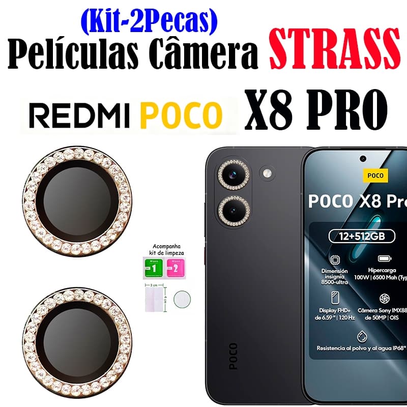Kit (2*Pecas)X8 PRO Películas Câmera Strass Para REDMI Protetor Da Lente Brilhante