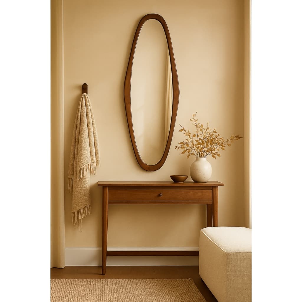 Espelho  Orgânico Oval de Corpo Inteiro 40x100cm com Moldura Em Madeira Elegante