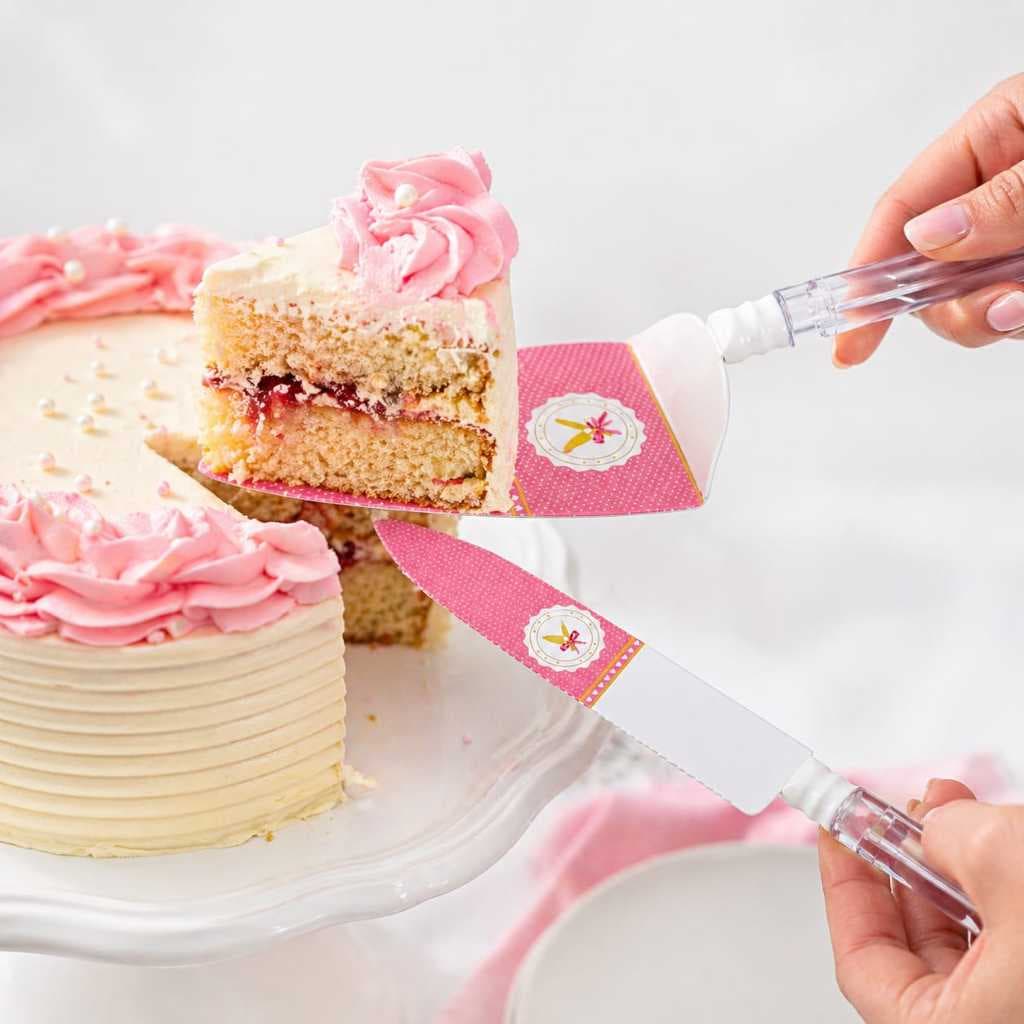 kit Bolo espátula e Faca para bolo+ Decorada Rosa com Cabo Transparente + festa luxo de aniversario.