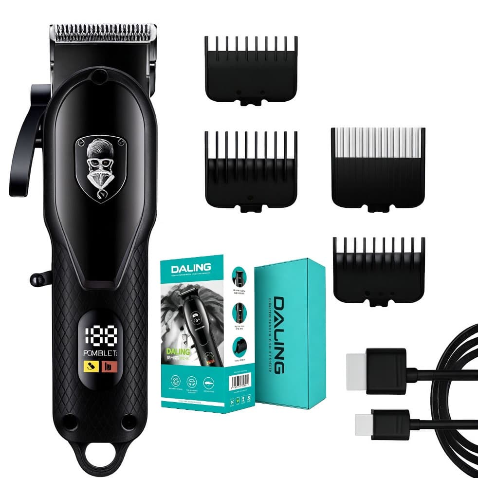 Máquina de Cortar Cabelo Daling DL-1755 Sem Fio 4 Pentes Elétrica Acabamento Cabelo Barba Pezinho