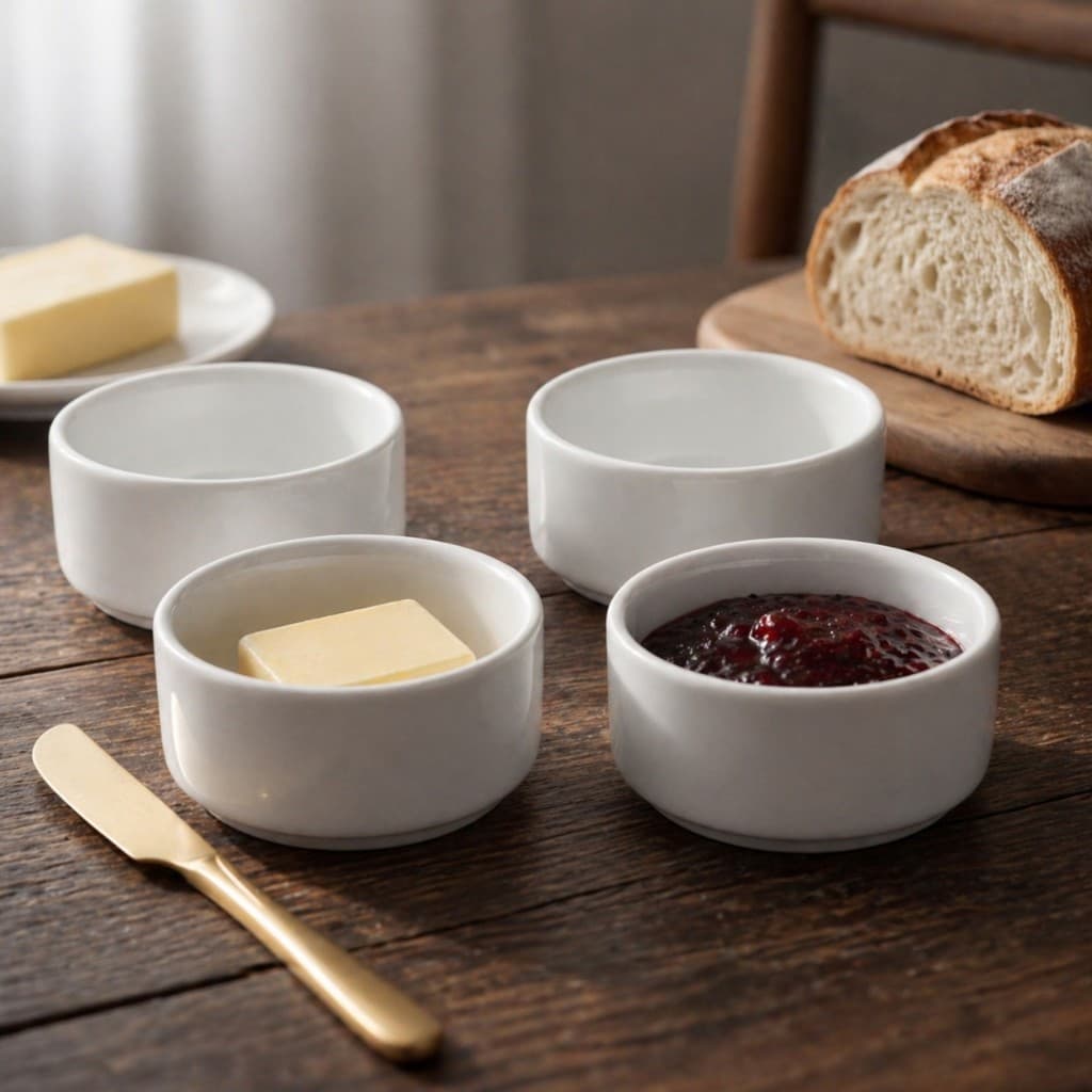 Kit 4 Porta Pate Porcelana Redondo Mini Simples Molheira Manteigueira