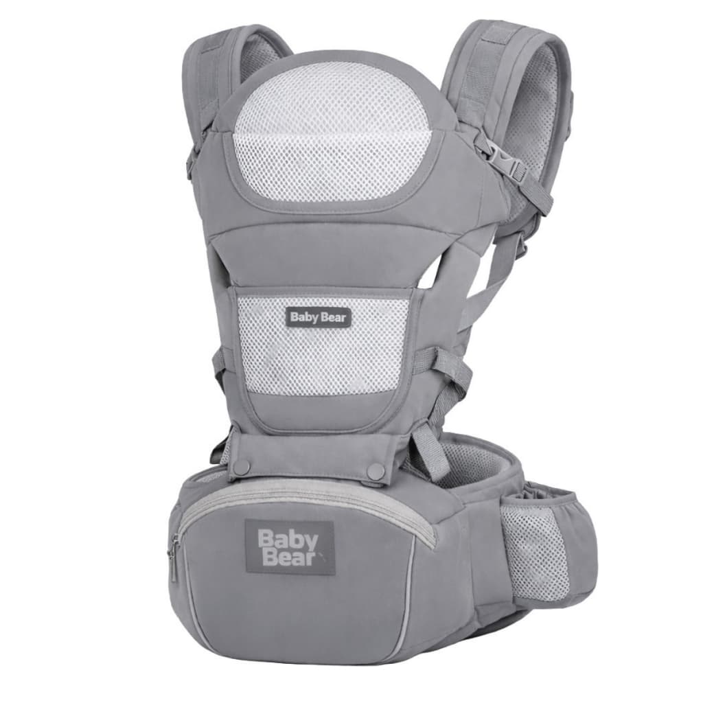 Canguru Bebê Ergonômico com Assento 3 em 1 até 15,5kg Mochila Infantil Confortável e Segura CINZA