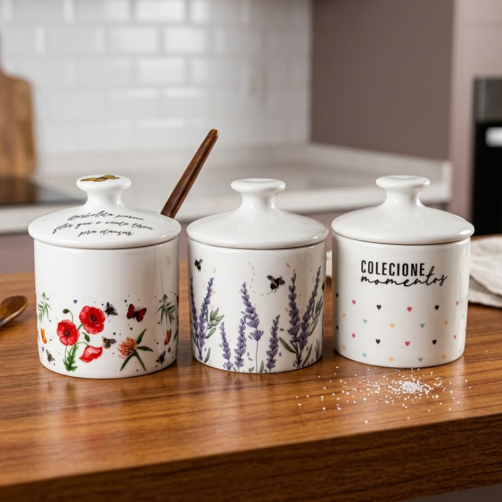 Açucareiro Porcelana Decorado 250ml Com Tampa Mesa Posta Cozinha Elegante Só Art's