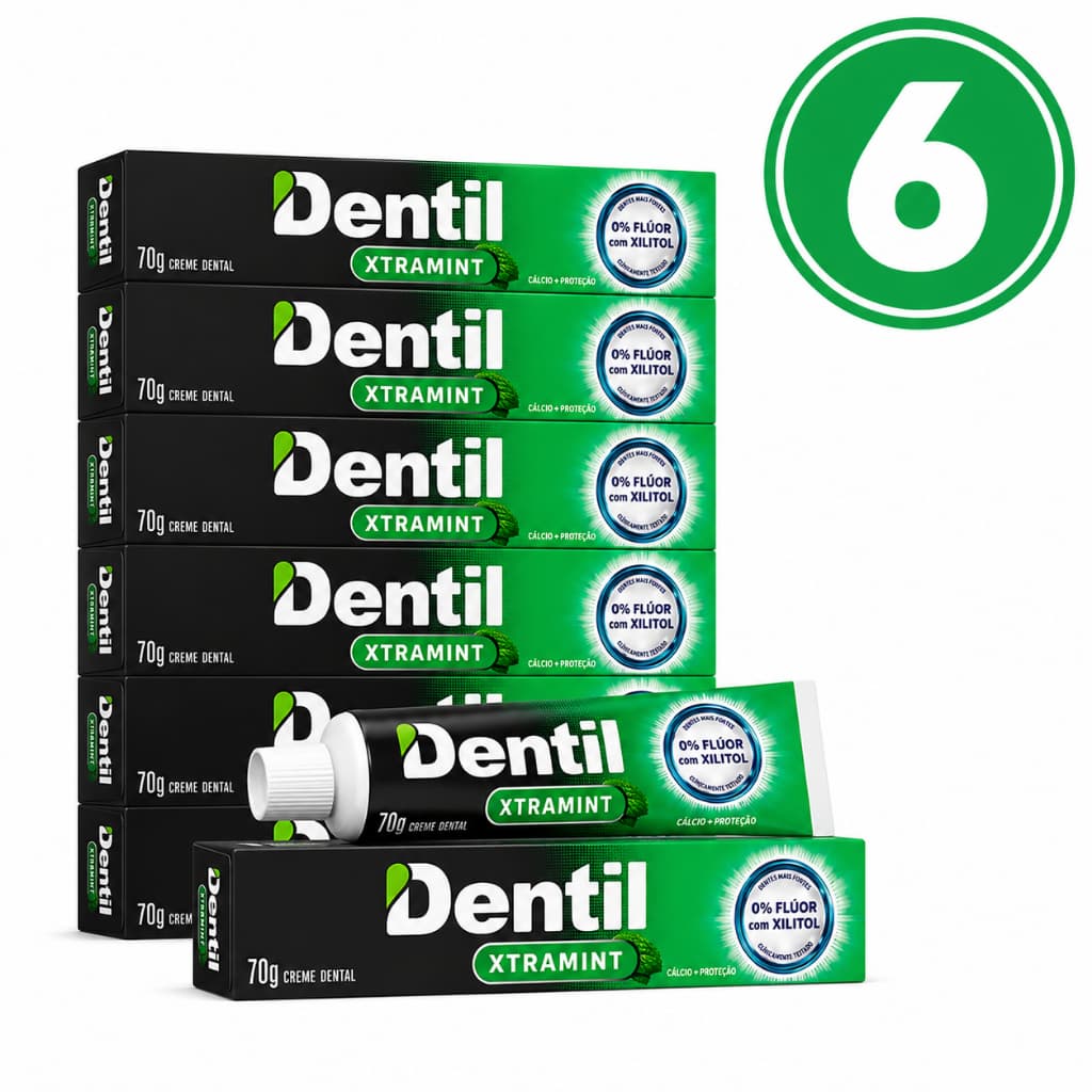 Kit 6 Creme Dental Xtra Mint Dentil 70g - Sem Flúor Com Xilitol