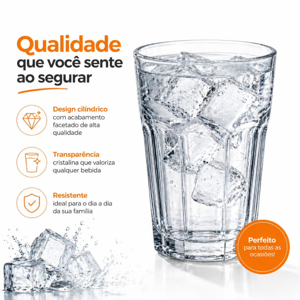 Jogo Copos Vidro Suco Água Refri Super Resistente Presente Casa Restaurante