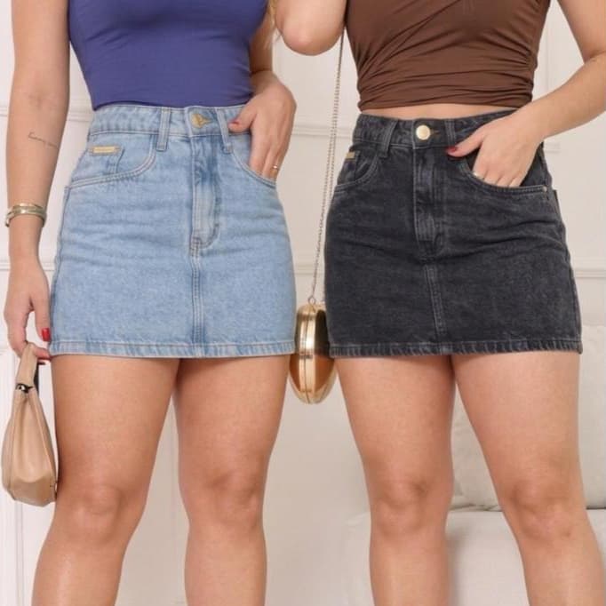 Kit Saia Jeans Feminina Minisaia Cintura Alta 100% Algodão