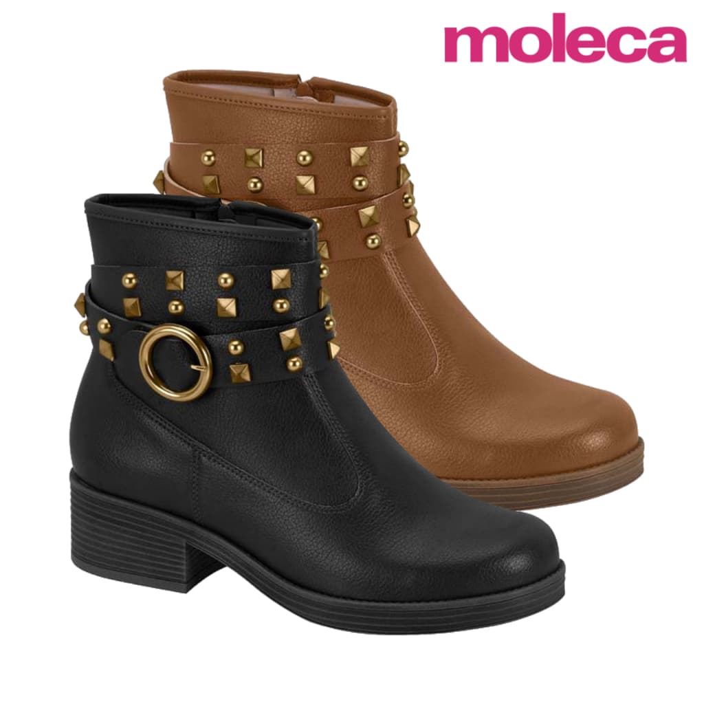 Bota Feminina Moleca Casual Coturno Cano Curto Salto Grosso Fivela Fashion Confortável Original