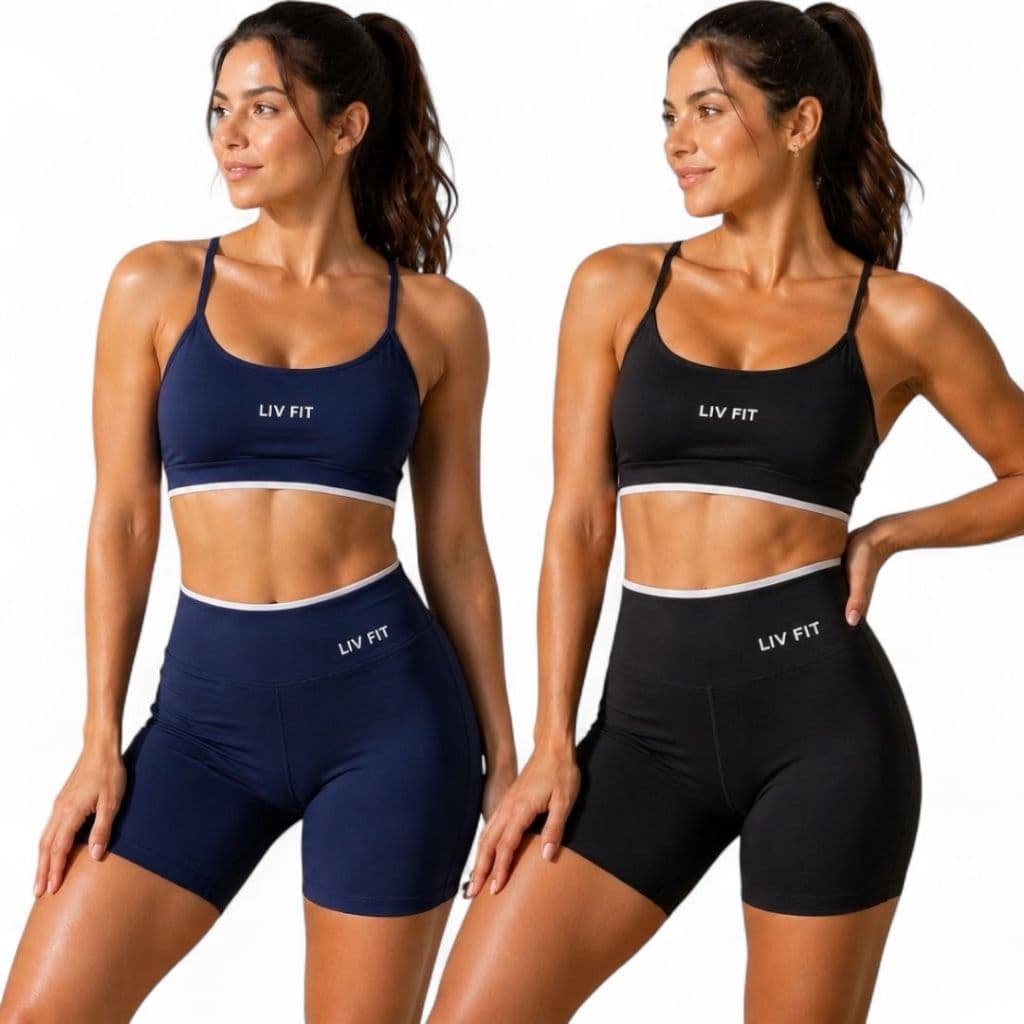 Kit 2 Conjunto de Academia Caminhada Poliamida Top Bojo Shorts Sem Transparência Ginástica Look Fitness