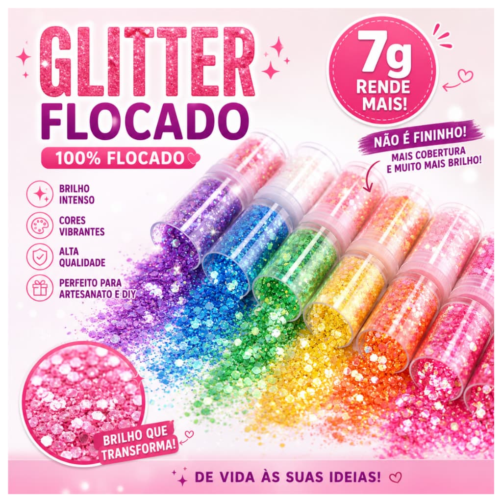 Kit Glitter Flocado Chunky Holográfico 8/16/32 Potes 7g Para Resina Artesanato Unhas